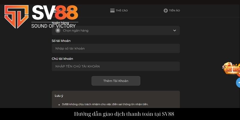 Hướng dẫn giao dịch thanh toán tại SV88